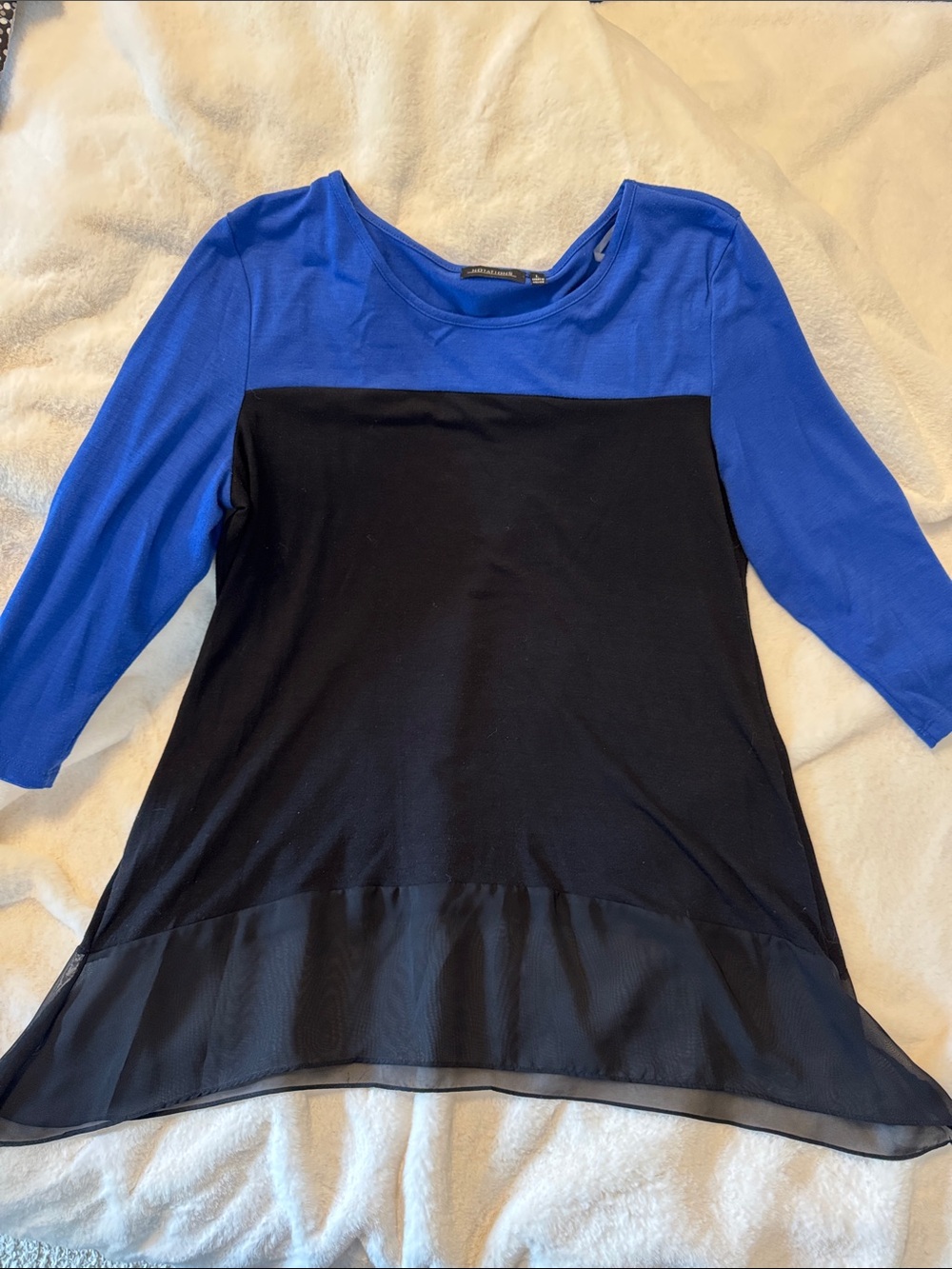 Women’s Two-Tone Black and Blue Scoop Neck Top